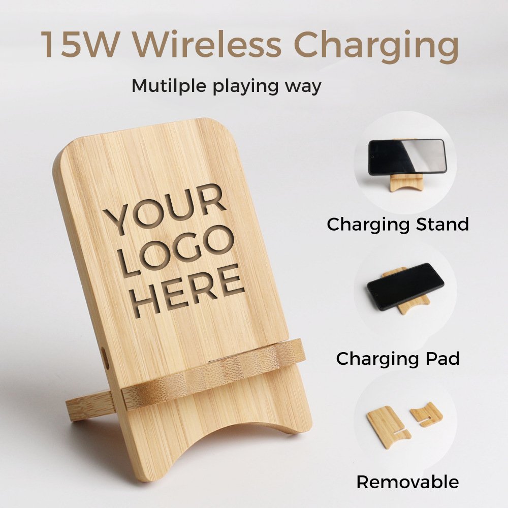 removable bamboo wireless charger stand